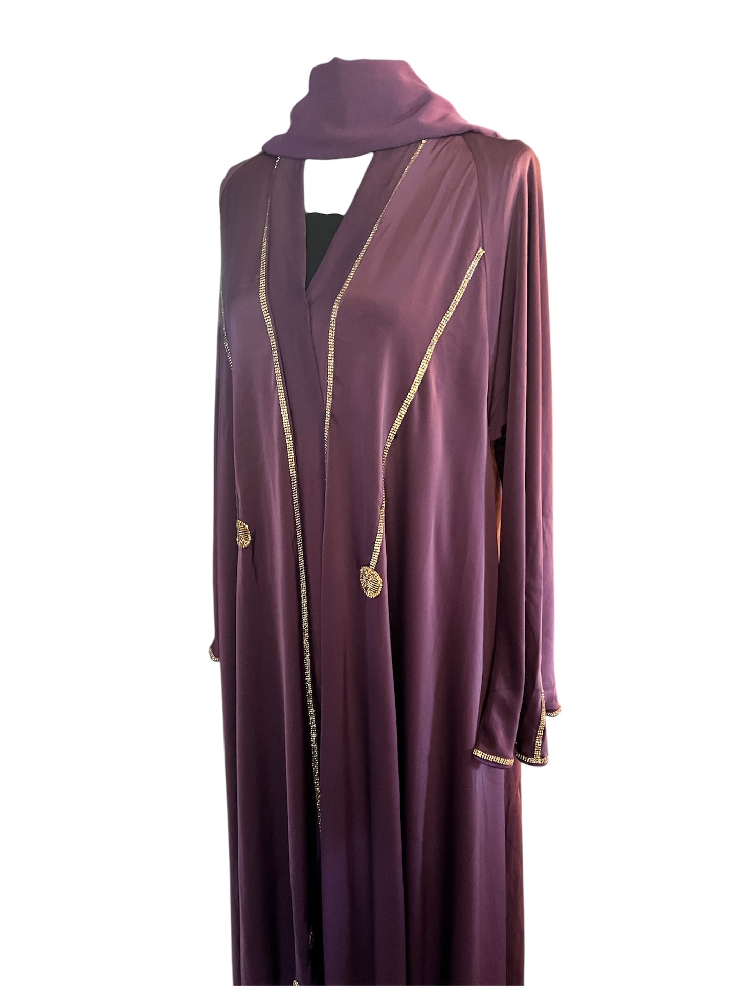 Plum Abaya with Gold Trim Detailing – Luxury Modest Wear