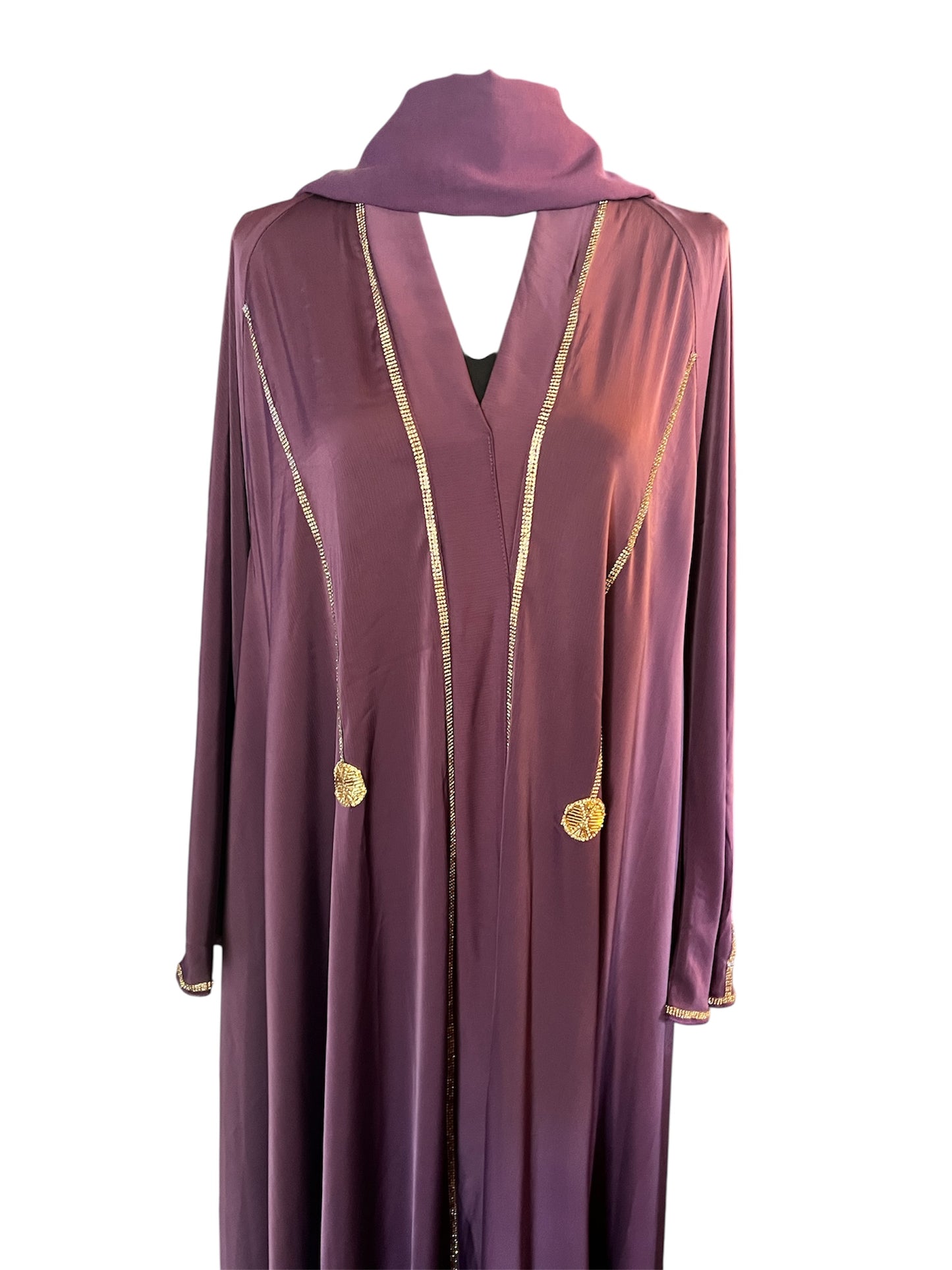 Plum Abaya with Gold Trim Detailing – Luxury Modest Wear