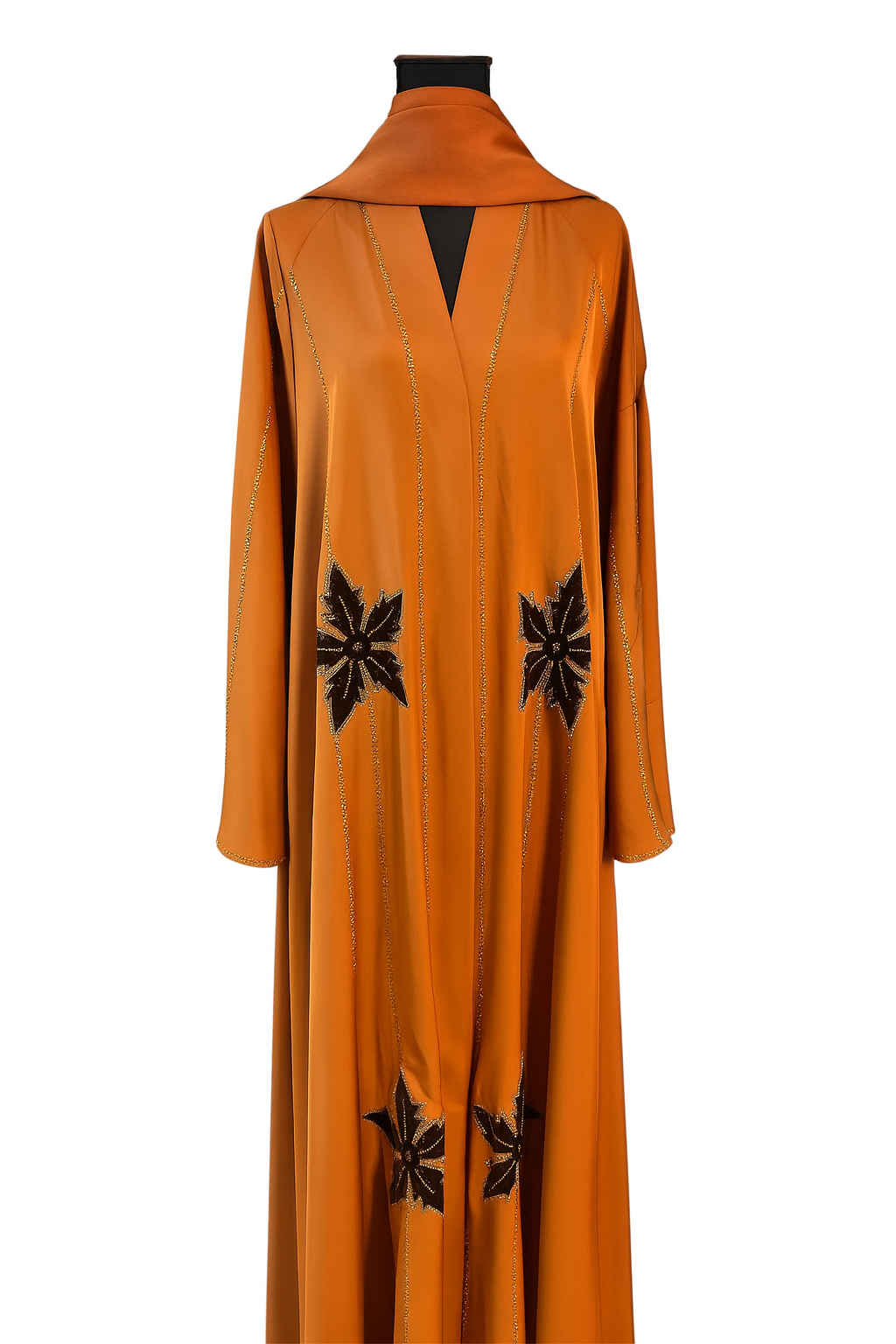 Burnt Copper Abaya with Bold Starflower Embroidery & Matching Scarf - Elegant Design for Stylish Wear