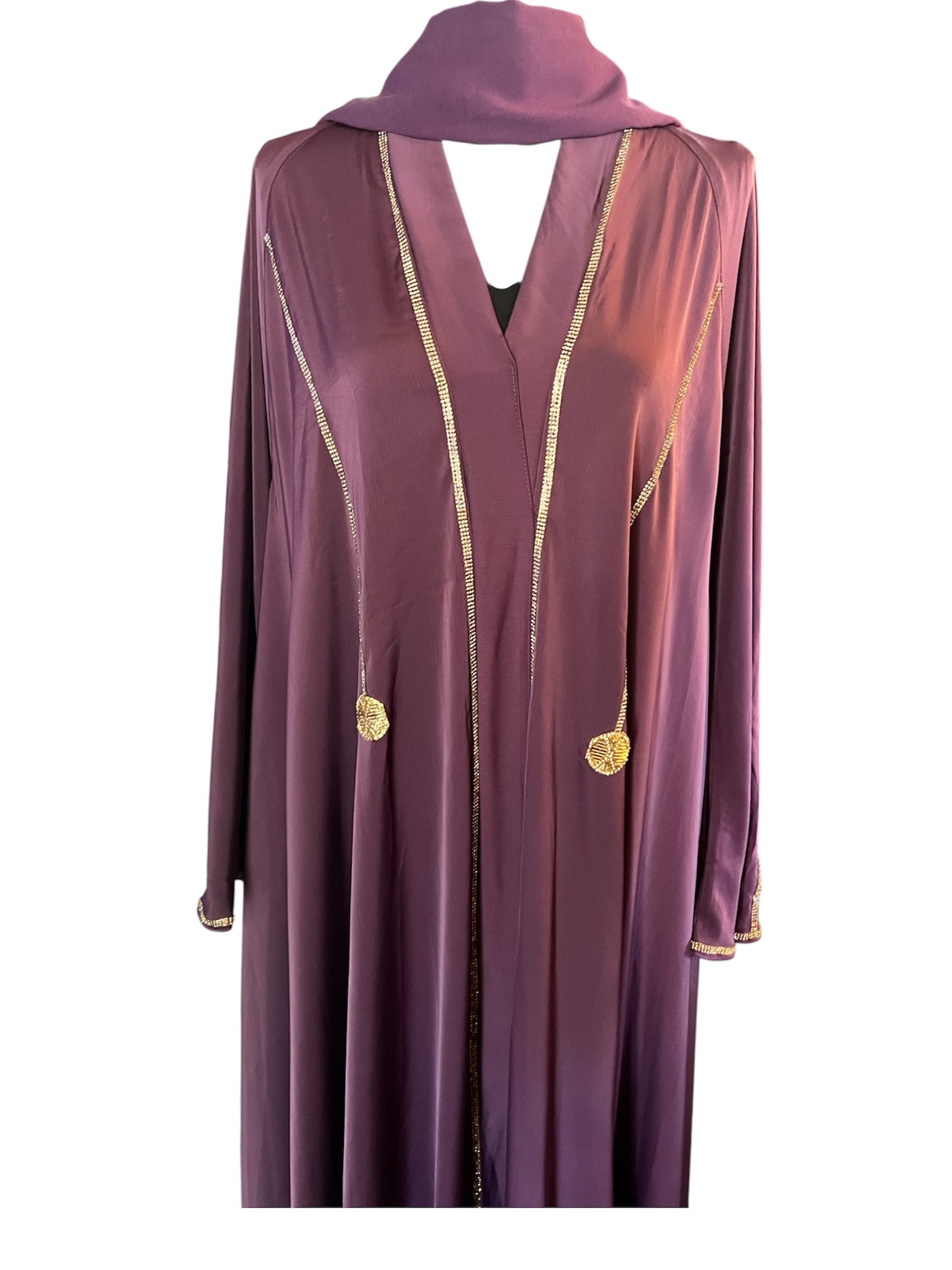 Plum Abaya with Gold Trim Detailing – Luxury Modest Wear