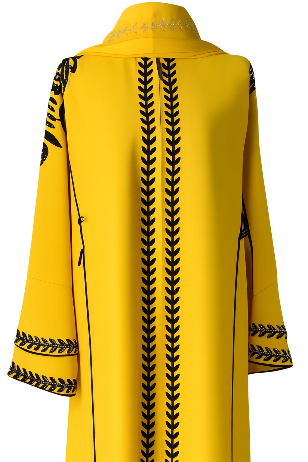 Bold Yellow Abaya with Black Embroidered Leaf Detailing