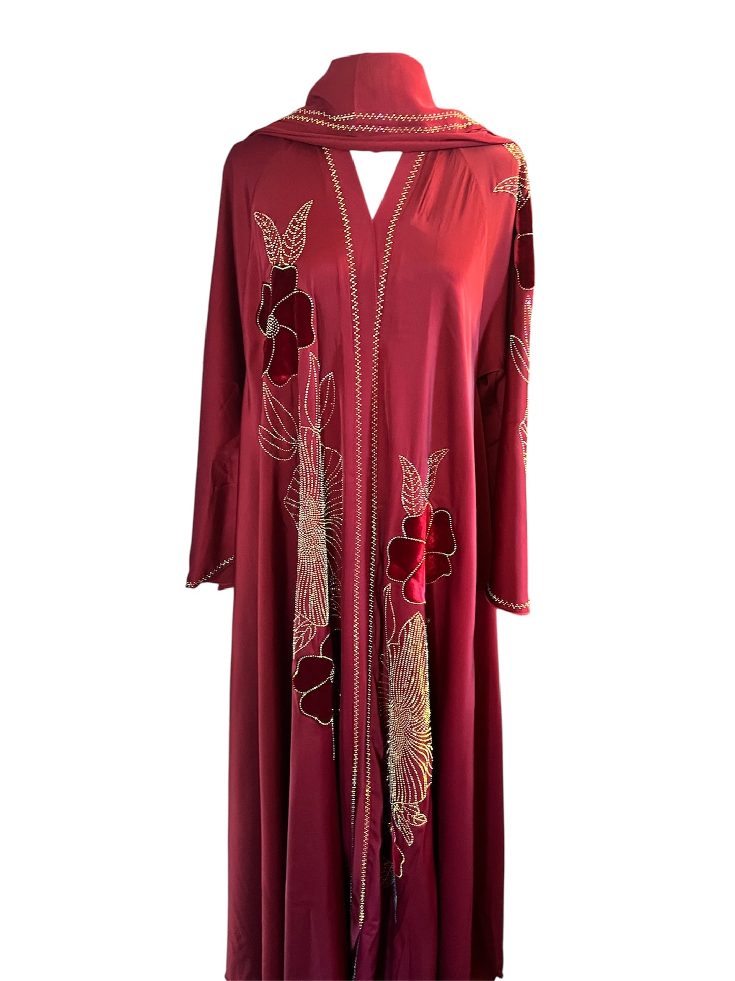 Elegant Red Embroidered Abaya – Premium Modest Wear