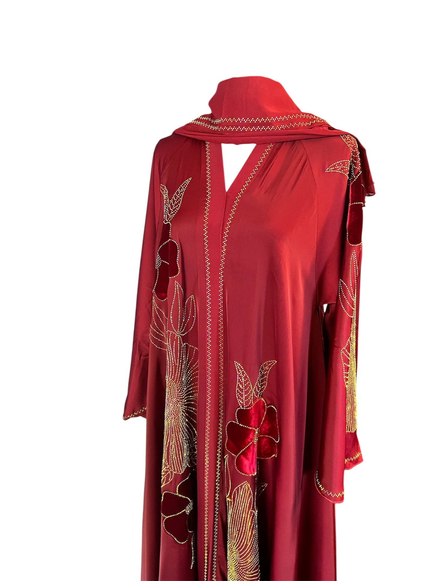 Elegant Red Embroidered Abaya – Premium Modest Wear