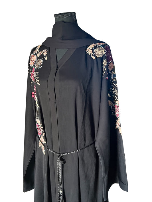 Elegant Black Abaya with Floral Embroidery – Premium Modest Wear