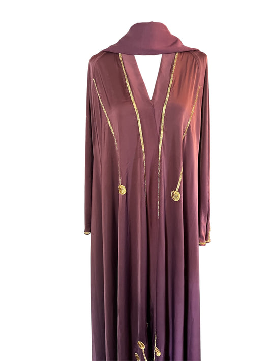 Plum Abaya with Gold Trim Detailing – Luxury Modest Wear