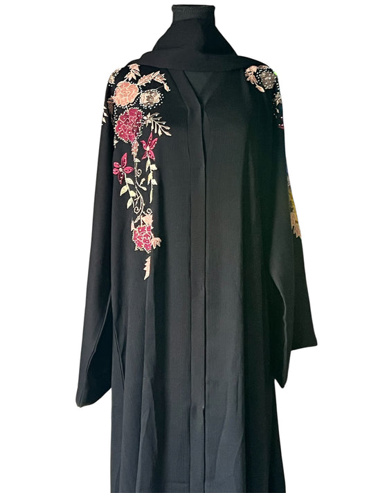 Elegant Black Abaya with Floral Embroidery – Premium Modest Wear