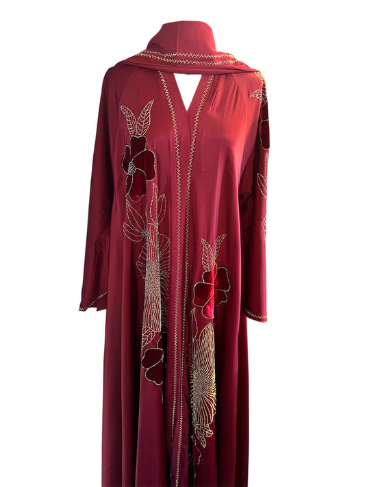 Elegant Red Embroidered Abaya – Premium Modest Wear