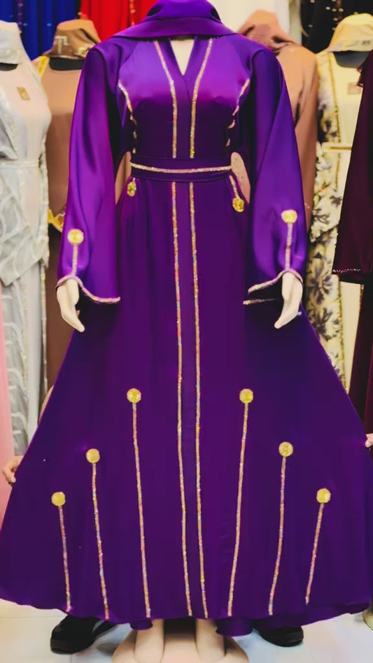 Plum Abaya with Gold Trim Detailing – Luxury Modest Wear