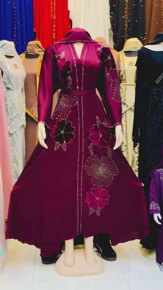 Elegant Red Embroidered Abaya – Premium Modest Wear